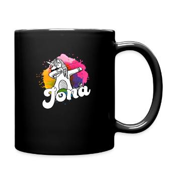 JONA - Schöner Jungen Name mit Coolem Einhorn - Tasse einfarbig - Schwarz - Rechts