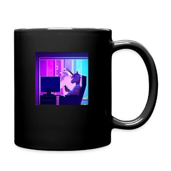 Unicorn Synthwave chill - Full Colour Mug - black - Right