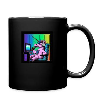 Unicorn Synthwave chill - Full Colour Mug - black - Right