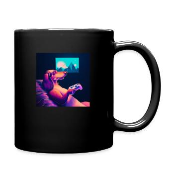 Dackel Synthwave Gaming - Tasse einfarbig - Schwarz - Rechts
