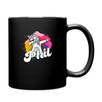 PHIL - Schöner Jungen Name mit Coolem Einhorn - Tasse einfarbig - Schwarz - Rechts