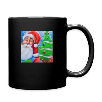 Weihnachtsmann mit Tannenbaum - Tasse einfarbig - Schwarz - Rechts