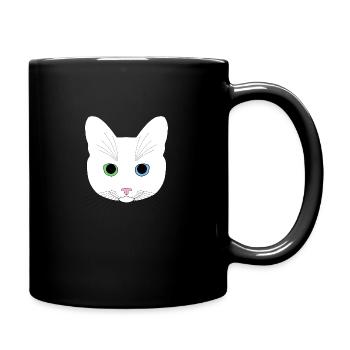 Chat blanc yeux vert bleu - Mug uni - noir - Droite