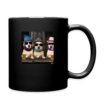 3 dogs with Hats and sunglasses in a bar - Full Colour Mug - black - Right