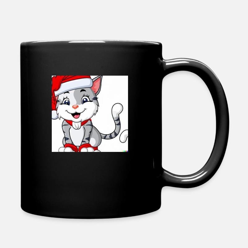Süße lächelnde Katze mit Weihnachtsmütze - Tasse einfarbig - Schwarz