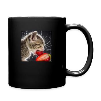 Bébé chat mange de la fraise - Mug uni - noir - Droite