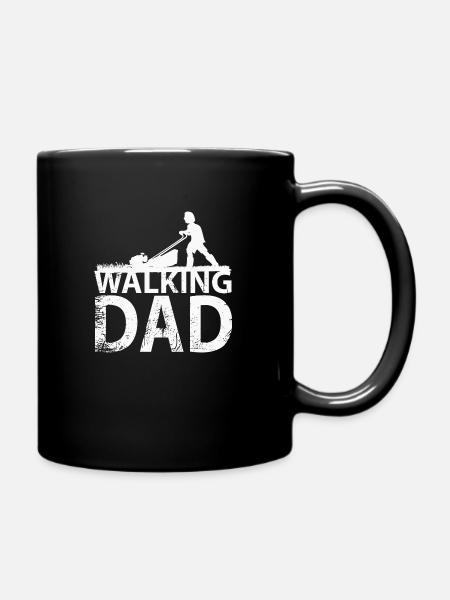 Walking dad cutting grass - Full Colour Mug - black
