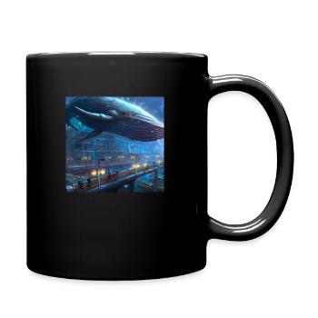 Whale floating in the city - Full Colour Mug - black - Right