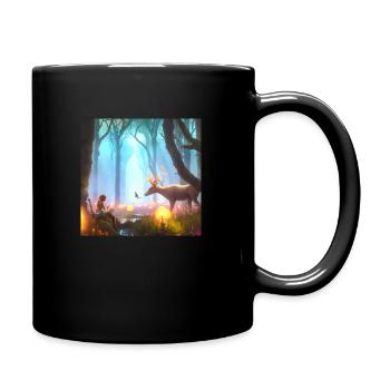 Mädchen im magischen Wald, umgeben von Tieren - Tasse einfarbig - Schwarz - Rechts