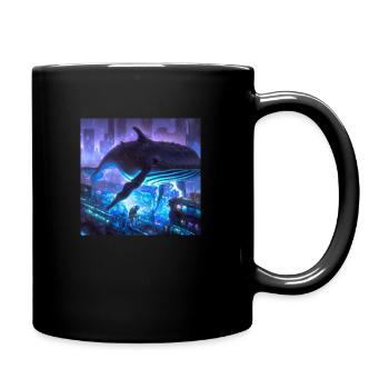 Whale floating in the city - Full Colour Mug - black - Right