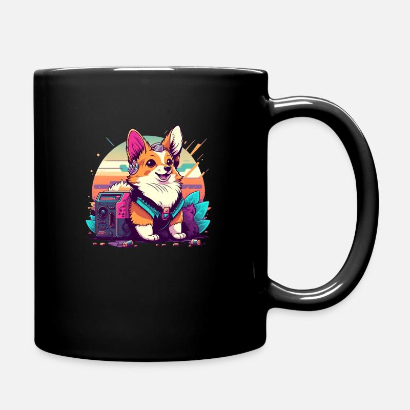 mignon dessin animé Corgi conception de personnage années 80 - Mug uni - noir