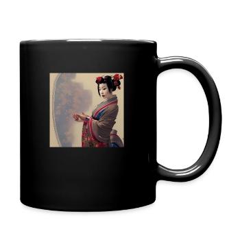 einzigartige Darstellung einer Geisha - Tasse einfarbig - Schwarz - Rechts