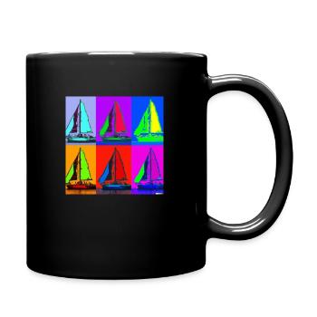picture in Warhol style with a sailing yacht - Tasse einfarbig - Schwarz - Rechts