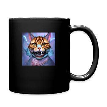 funny cats kitty with teeth - Tasse einfarbig - Schwarz - Rechts