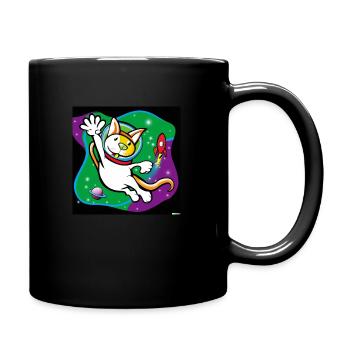 A cartoon of a cat in space - Tasse einfarbig - Schwarz - Rechts