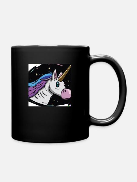 A cartoon of a unicorn in space - Tasse einfarbig - Schwarz