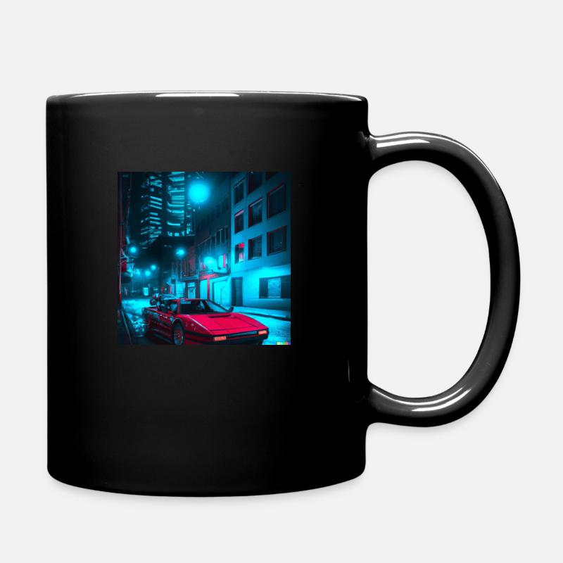 synthwave car in dark city - Tasse einfarbig - Schwarz