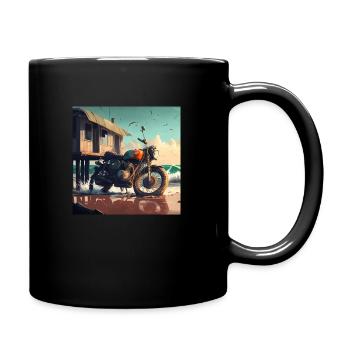 Moto au bord de la mer et d'une cabane - Mug uni - noir - Droite
