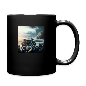 Moto au bord de la mer et d'une cabane - Mug uni - noir - Droite