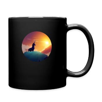 Einhorn auf einem Hügel in der Abendsonne - Tasse einfarbig - Schwarz - Rechts