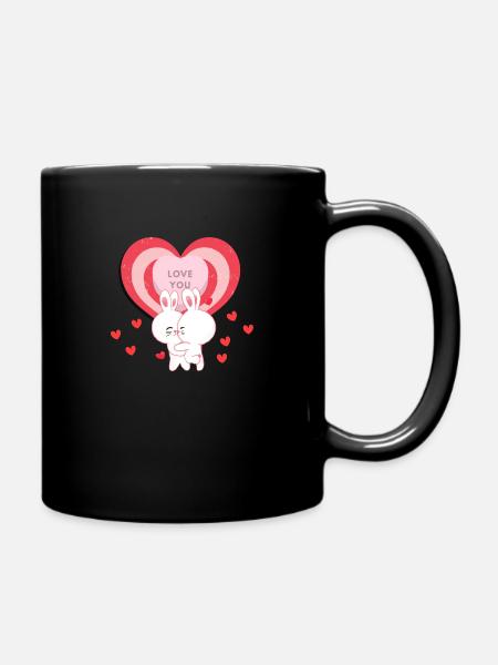 Zwei liebenden Hasen - Tasse einfarbig - Schwarz