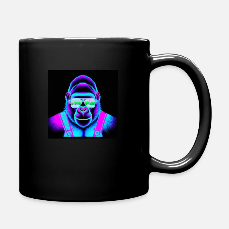 Gorilla with sunglasses neon - Full Colour Mug - black