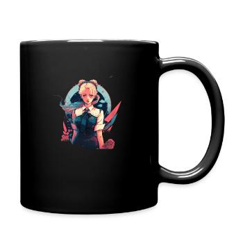 Anime School Girl -Blue Eyed Woman in Sailor Suit - Full Colour Mug - black - Right