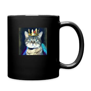 Ölkunst Katze mit Krone Lustig - Tasse einfarbig - Schwarz - Rechts