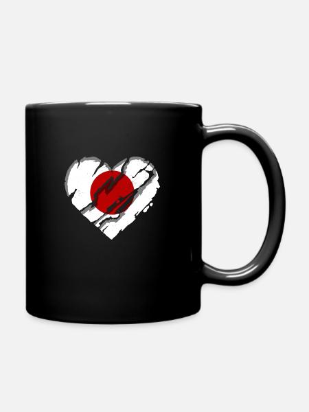 Japan Flag Heart Used Look Nihon Japanese Flag - Full Colour Mug - black
