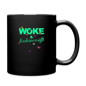 Selbstironie: WOKE & linksversifft - Tasse einfarbig - Schwarz - Rechts