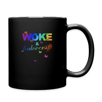 Selbstironie: WOKE & linksversifft - Tasse einfarbig - Schwarz - Rechts