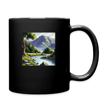 Idyllische Landschaft in realistischen Farben - Tasse einfarbig - Schwarz - Rechts