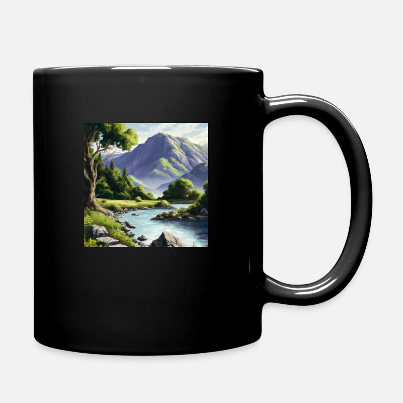 Idyllische Landschaft in realistischen Farben - Tasse einfarbig - Schwarz