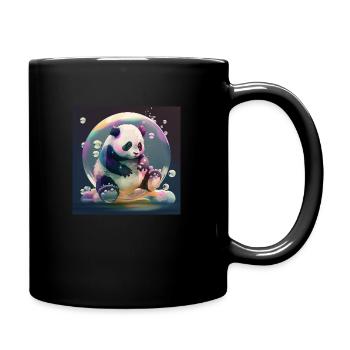 Cute panda bear plays with soap bubble poster - Full Colour Mug - black - Right
