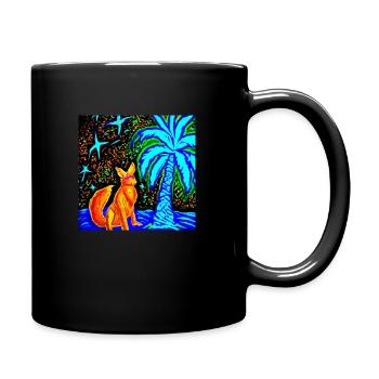Neon Fox at a starry night with palm tree - Tasse einfarbig - Schwarz - Rechts