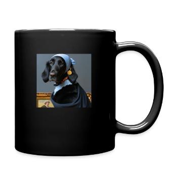 Flat Coated Retriever mit Perlenohrring 1 - Tasse einfarbig - Schwarz - Rechts