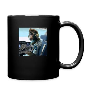 Affe als Pilot V1 - Tasse einfarbig - Schwarz - Rechts