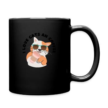 Ich liebe Katzen und Kaffee - Tasse einfarbig - Schwarz - Rechts