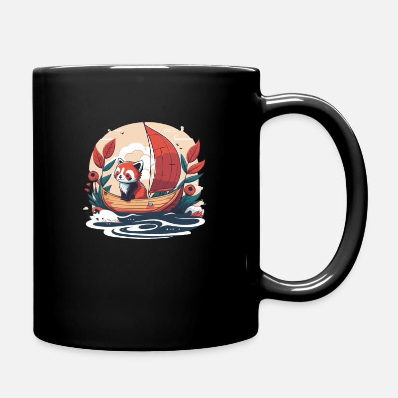 red panda on a boat - Full Colour Mug - black