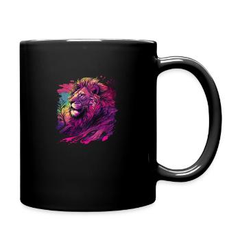 Lion Neonra futuristic synthwave style - Full Colour Mug - black - Right