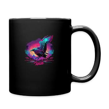 Neon Raven Crow Colorful Raven in Synthwave Style - Full Colour Mug - black - Right