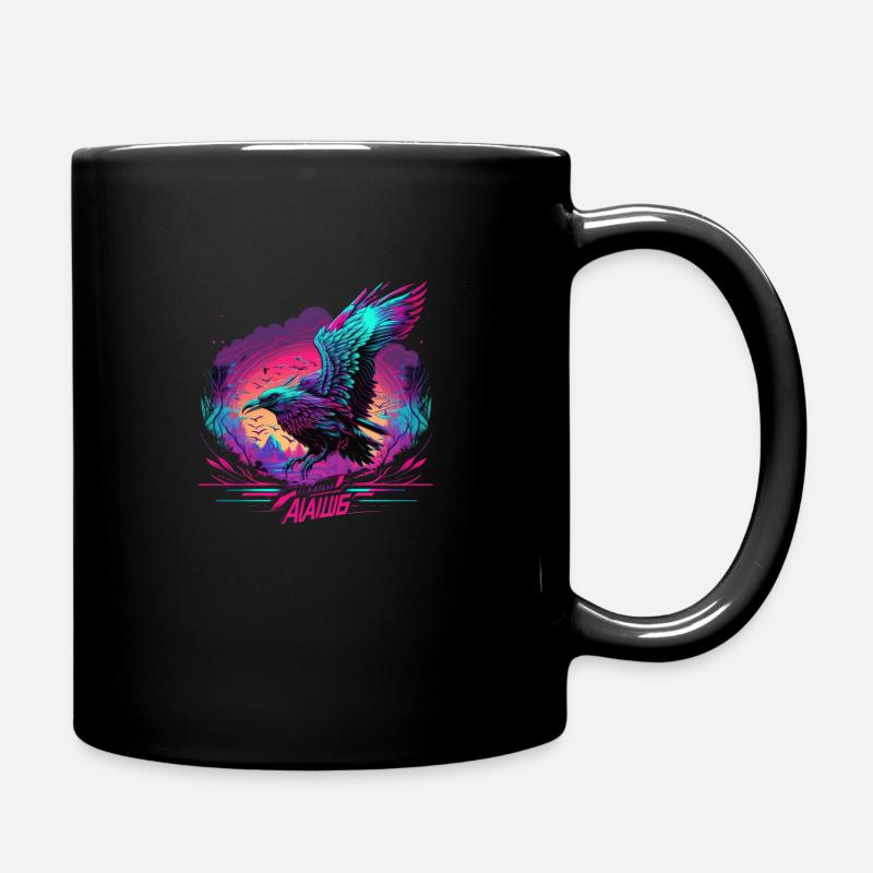 Neon Raven Crow Corbeau coloré dans le style Synthwave - Mug uni - noir