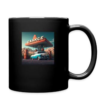 Vintage Car gas station - Tasse einfarbig - Schwarz - Rechts