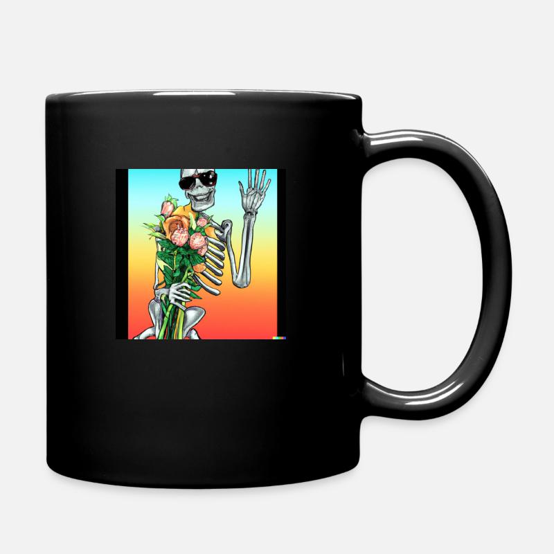 Skelett mit Blumen - Tasse einfarbig - Schwarz