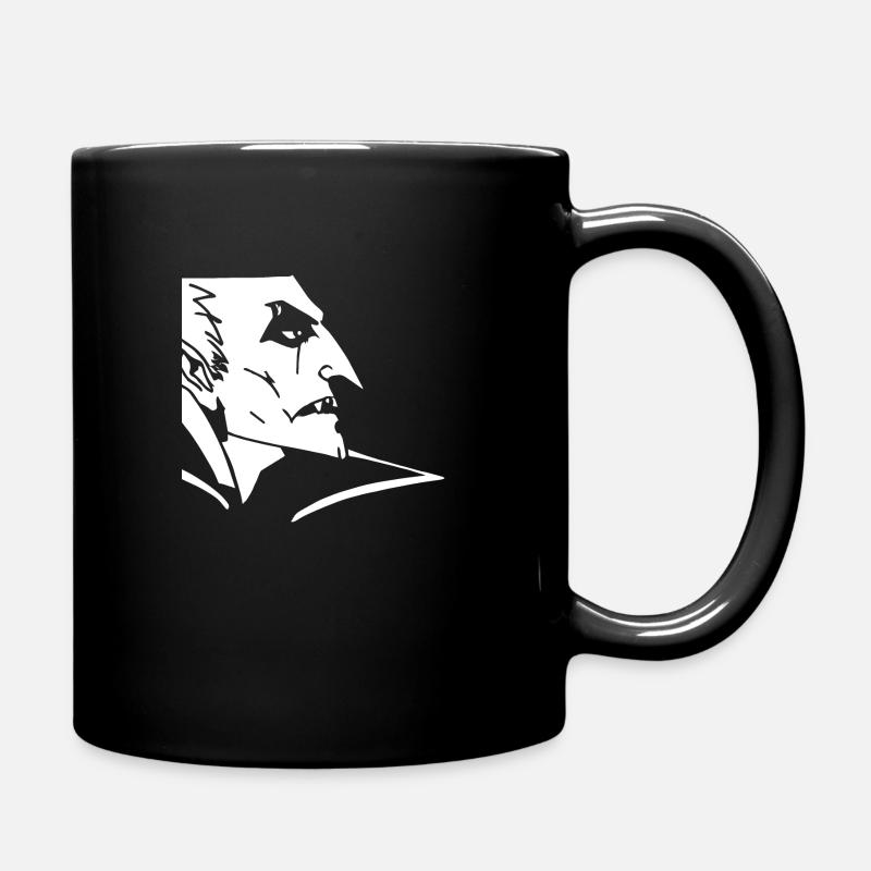Vampire in Profile Woodcut - Full Colour Mug - black