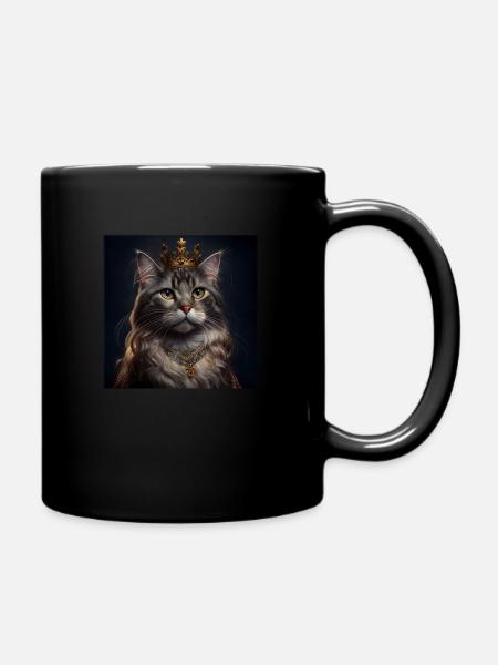 KATZE mit KRONE, KÖNIG, moderne Kunst, Design - Tasse einfarbig - Schwarz