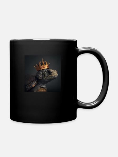 SCHILDKRÖTE mit KRONE, KÖNIG, moderne Kunst - Tasse einfarbig - Schwarz