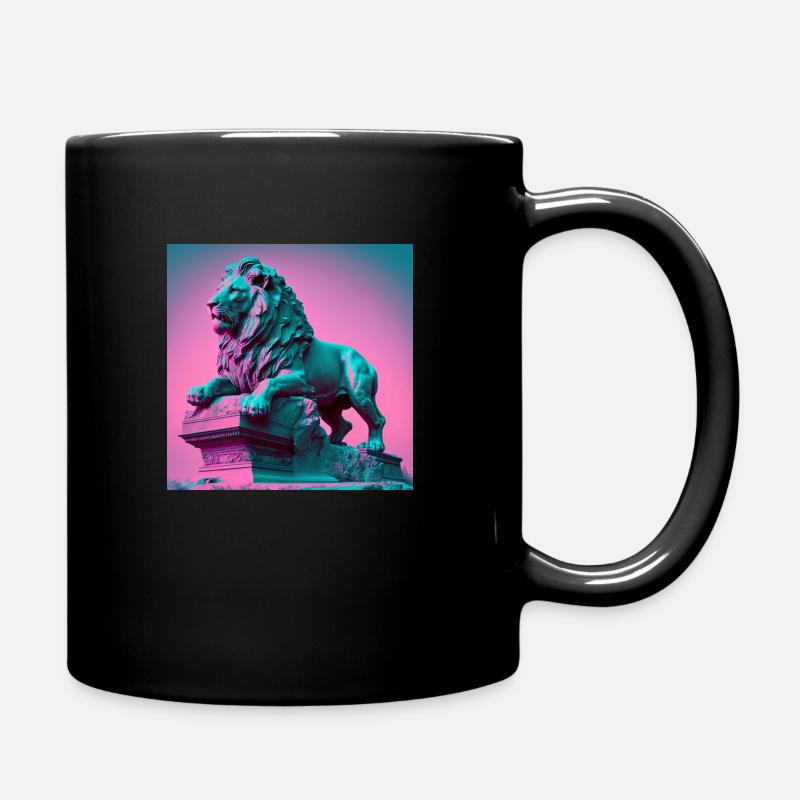 LÖWE STATUE VAPORWAVE, moderne Kunst, Neon Farben - Tasse einfarbig - Schwarz