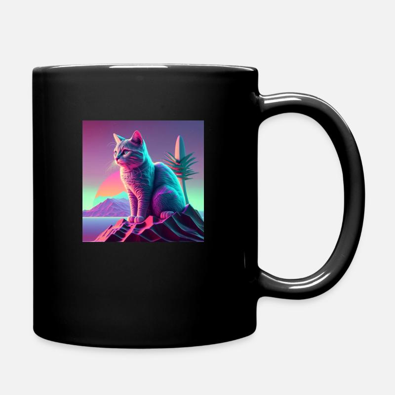 KATZE VAPORWAVE, moderne Kunst, Neon Farben - Tasse einfarbig - Schwarz