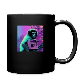 GIBBON AFFE VAPORWAVE, moderne Kunst, Neon Farben - Tasse einfarbig - Schwarz - Rechts